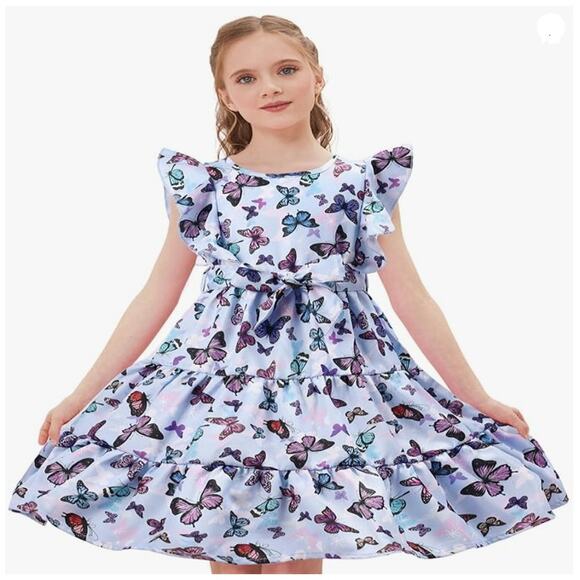 None and/or Unknown Other - Girl's Purple Dress w/ All Over Butterflies - 7Y